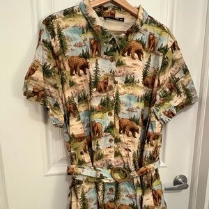 Dangerfield Bear Print Shirt Dress